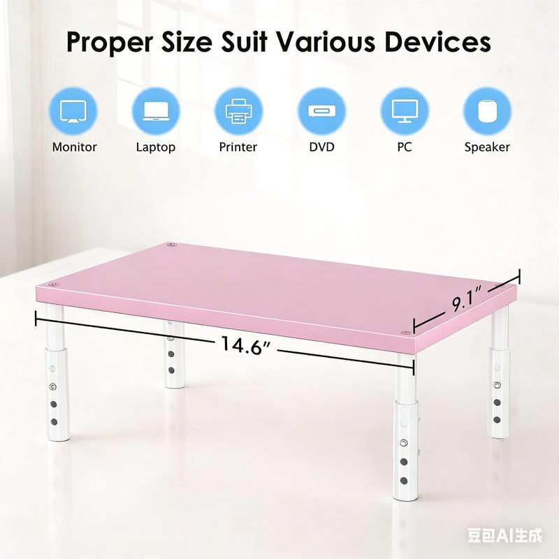 OPNICE Adjustable Computer Monitor Stand Riser for Desk, Desk Organizer & Office Decor for Women, Laptop Stand, Office Desk Accessories & Workspace Organizers for Home Office, Pink Wood - Image 2