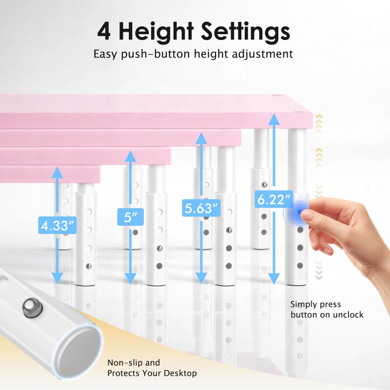 OPNICE Adjustable Computer Monitor Stand Riser for Desk, Desk Organizer & Office Decor for Women, Laptop Stand, Office Desk Accessories & Workspace Organizers for Home Office, Pink Wood - Image 3