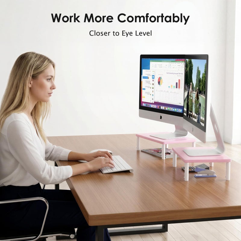 OPNICE Adjustable Computer Monitor Stand Riser for Desk, Desk Organizer & Office Decor for Women, Laptop Stand, Office Desk Accessories & Workspace Organizers for Home Office, Pink Wood - Image 4