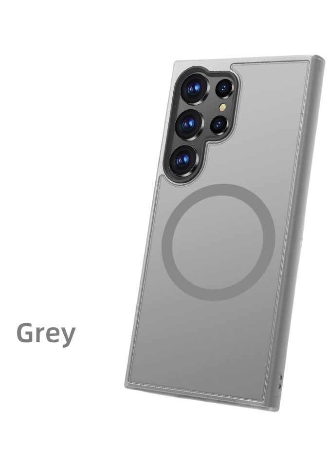 Suitable for the magnetic case of Samsung Galaxy S25 ultra, compatible with MagSafe, semi-transparent matte back shockproof phone case (Grey)  - Image 1