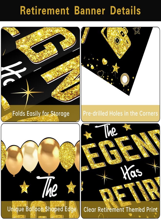 Uiorgui Retirement Party Decorations, Black Gold Retirement Banner for Men Women The Legend Has Retired Banner Retired Backdrop Party Supplies Sign - Image 3