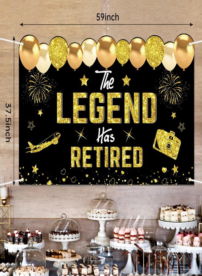 Uiorgui Retirement Party Decorations, Black Gold Retirement Banner for Men Women The Legend Has Retired Banner Retired Backdrop Party Supplies Sign - Image 2