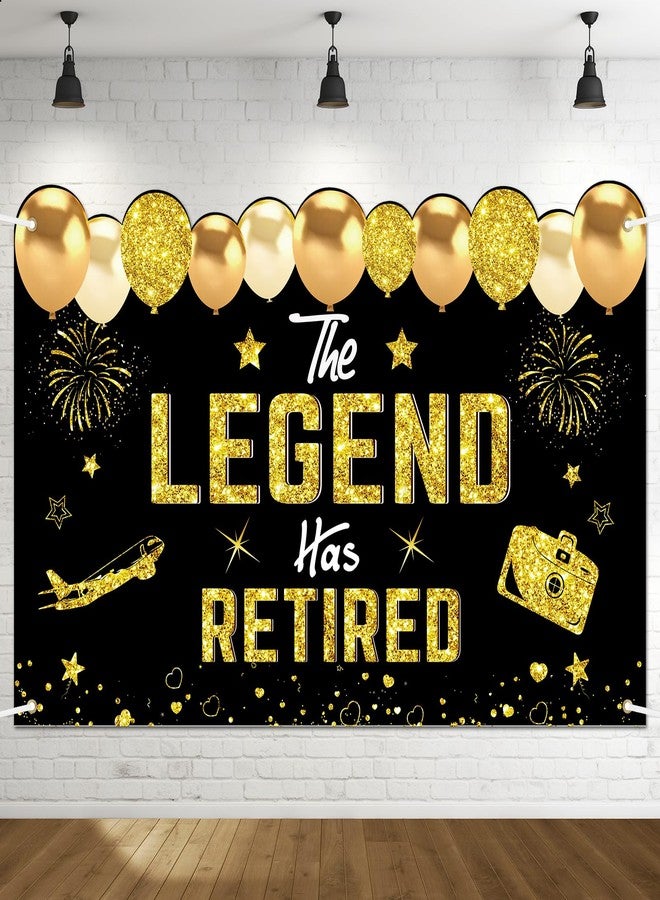 Uiorgui Retirement Party Decorations, Black Gold Retirement Banner for Men Women The Legend Has Retired Banner Retired Backdrop Party Supplies Sign - Image 1