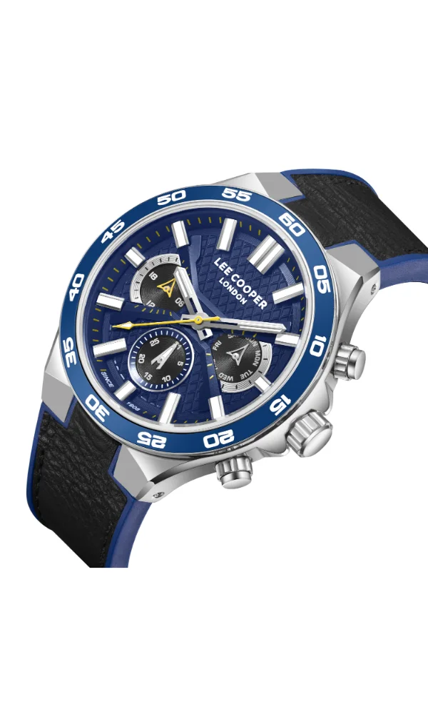 لي كوبر Men's Multi Function Display Watch With Black Leather Strap - LC08066.399