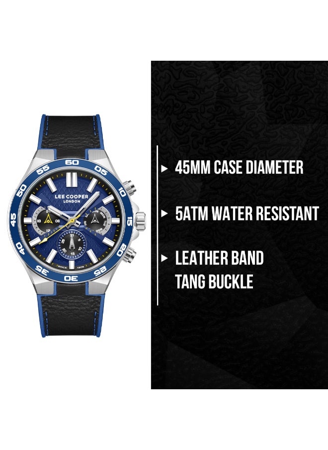 Men's Multi Function Display Watch With Black Leather Strap - LC08066.399