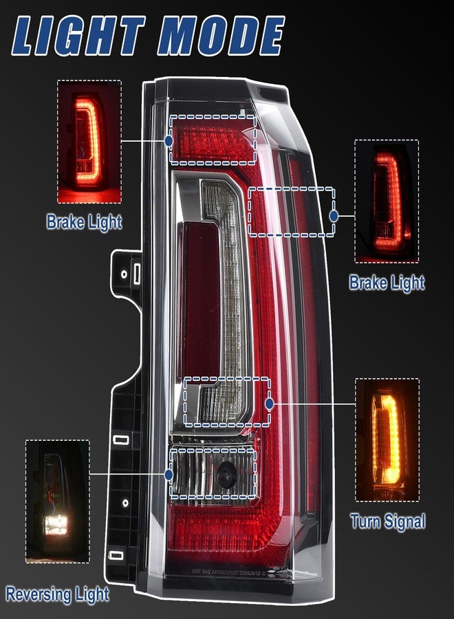 Goopool مجموعة مصابيح خلفية من Goopool متوافقة مع GMC Yukon XL موديلات 2015-2020، مصباح LED خلفي جهة الراكب الأيمن، مصباح فرامل وإشارة انعطاف مع لمبة، بديل للأرقام 23380460 و84536243 وGM2801268 - Image 4