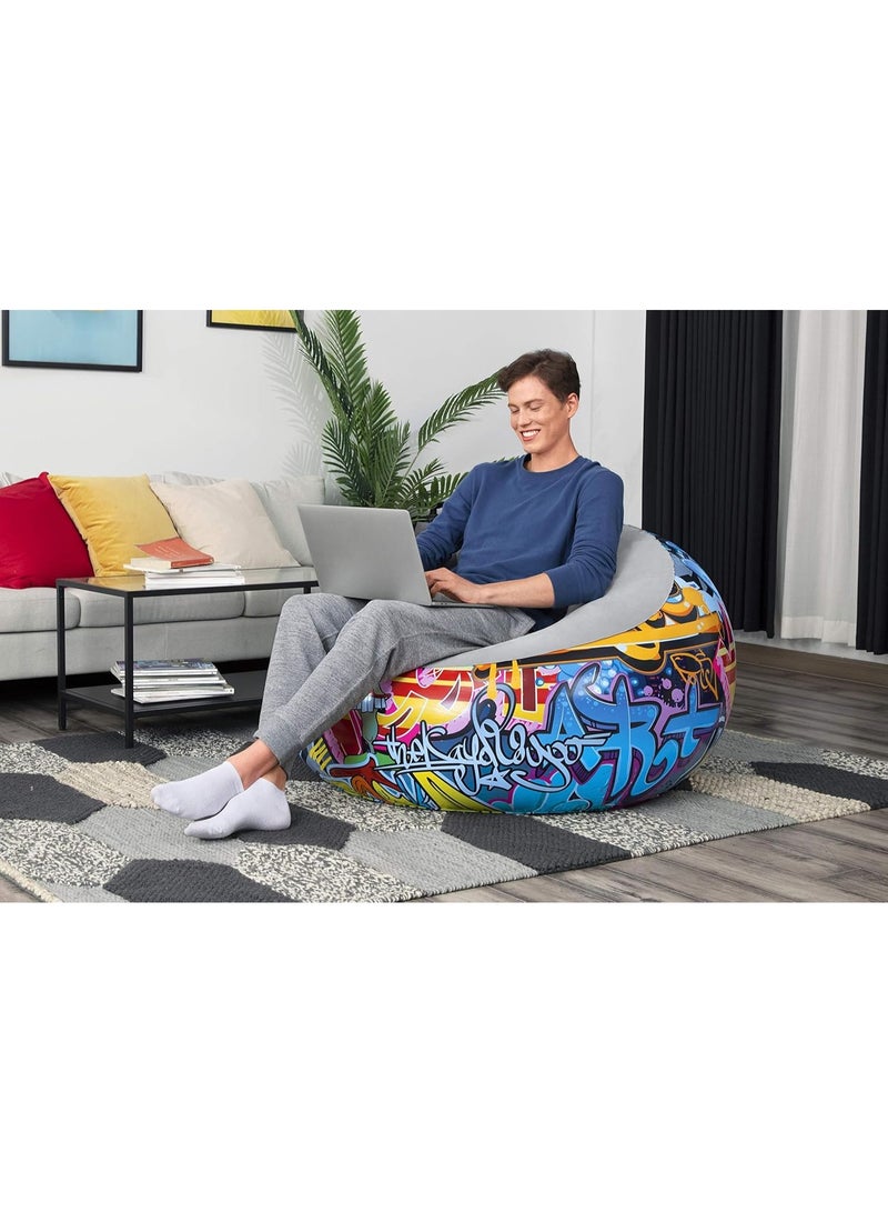 Bestway Inflatable Graffiti Air Chair 112×112×66 cm Model 75075 – Comfortable Velvet Lounge Sofa – Easy Inflation & Folding – Large Inflatable Chair for Adults & Teens – Home & Relaxation Seat - Image 2