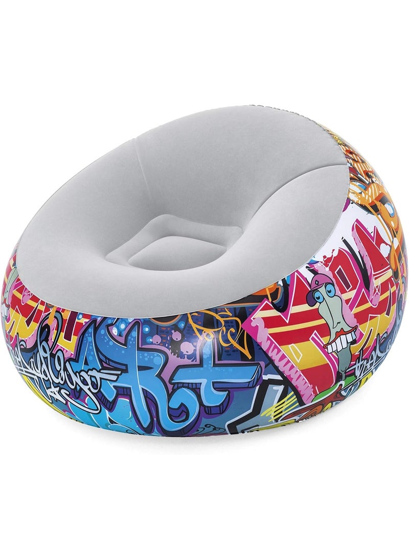 Bestway Inflatable Graffiti Air Chair 112×112×66 cm Model 75075 – Comfortable Velvet Lounge Sofa – Easy Inflation & Folding – Large Inflatable Chair for Adults & Teens – Home & Relaxation Seat - Image 3
