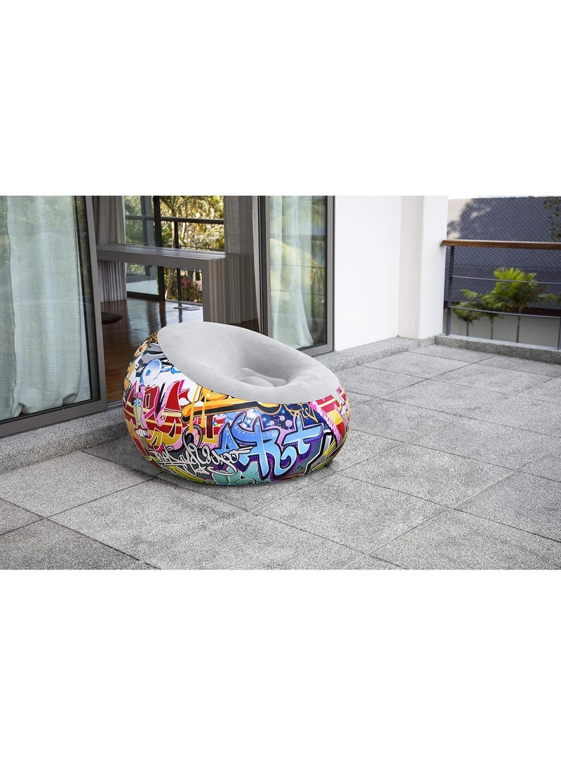 Bestway Inflatable Graffiti Air Chair 112×112×66 cm Model 75075 – Comfortable Velvet Lounge Sofa – Easy Inflation & Folding – Large Inflatable Chair for Adults & Teens – Home & Relaxation Seat - Image 1