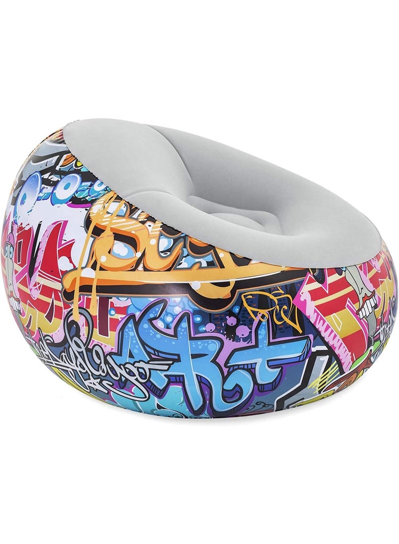 Bestway Inflatable Graffiti Air Chair 112×112×66 cm Model 75075 – Comfortable Velvet Lounge Sofa – Easy Inflation & Folding – Large Inflatable Chair for Adults & Teens – Home & Relaxation Seat - Image 4