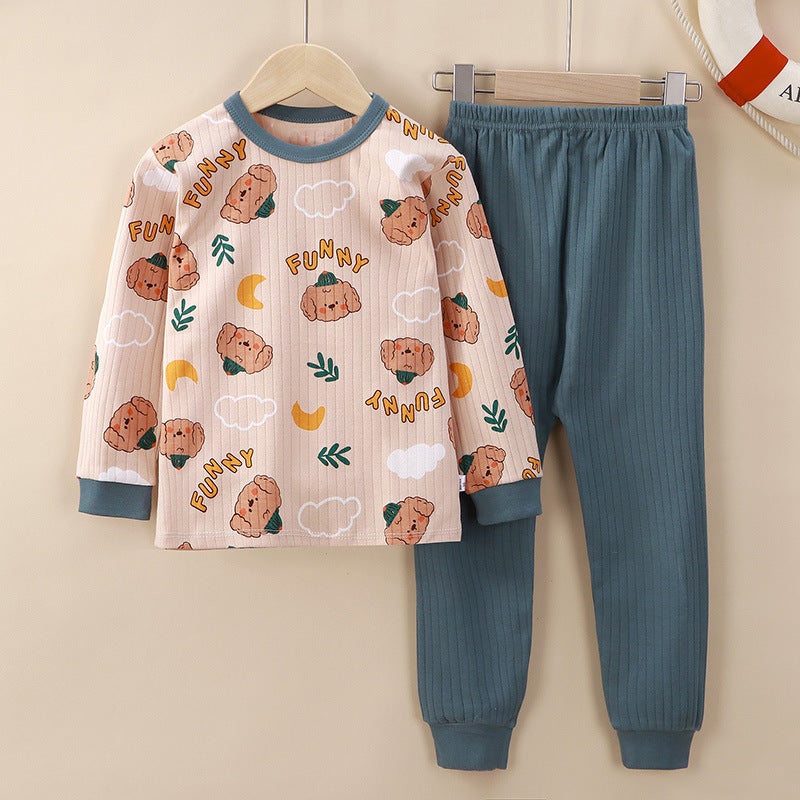 Boys' Underwear Suit Pure Cotton Girls' Middle-Sized Homewear Big Children'S Pajamas Teenagers Autumn Clothes Long Pants Children'S Clothing - Image 1