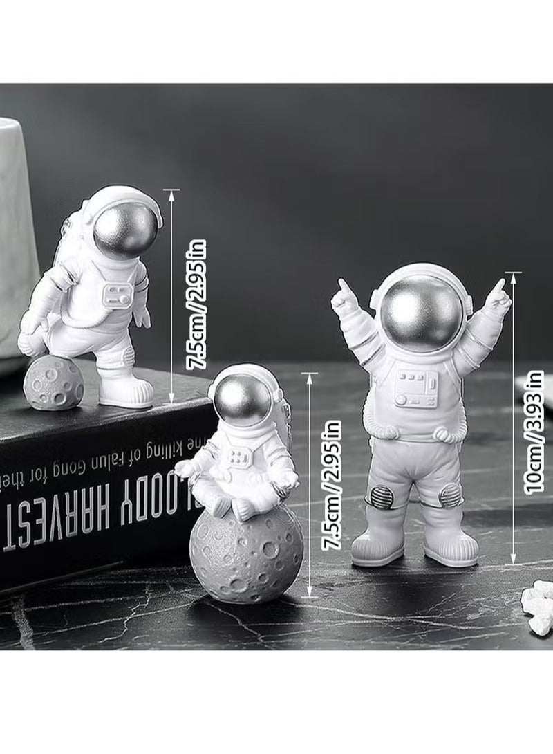 3 Pcs Astronaut Figurines Cake Topper Outer Space Spaceman Action Figure Statue Tabletop Ornament Miniature Astronaut Figures for Outer Space Birthday Cake Decoration, Silver - Image 5