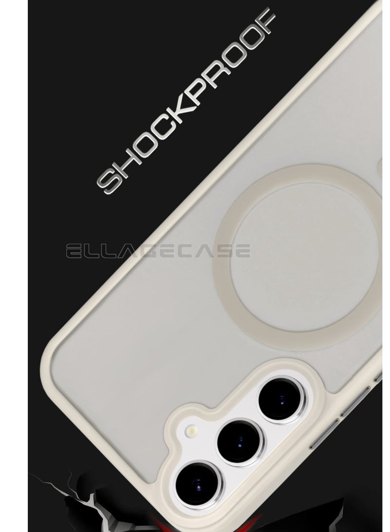 ELLAGECASE حافظة أنيقة بيضاء لهاتف سامسونج جالاكسي S25 بلس، حماية كاميرا قوية، مضادة للصدمات، حماية معززة، متوافقة مع شحن MagSafe والشحن اللاسلكي - Image 4