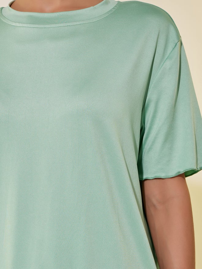 Take Two Solid Lettuce Hem T-Shirt and Floral Printed Pyjama Set - Image 3