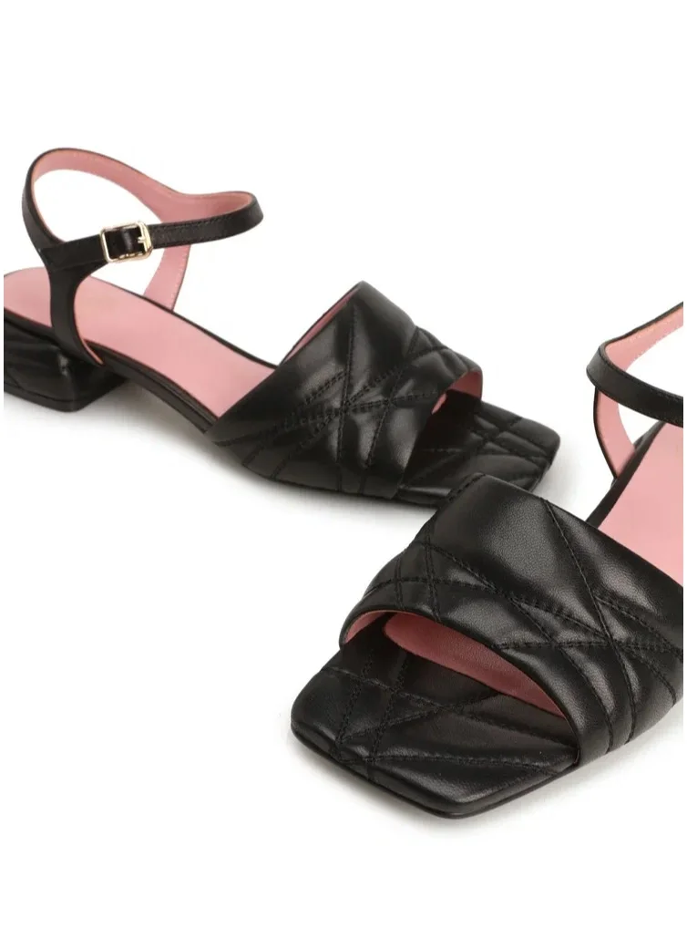 ART DES SPHERES Women's Leather Kitten Slingback Sandal Buckle Closure Buckle