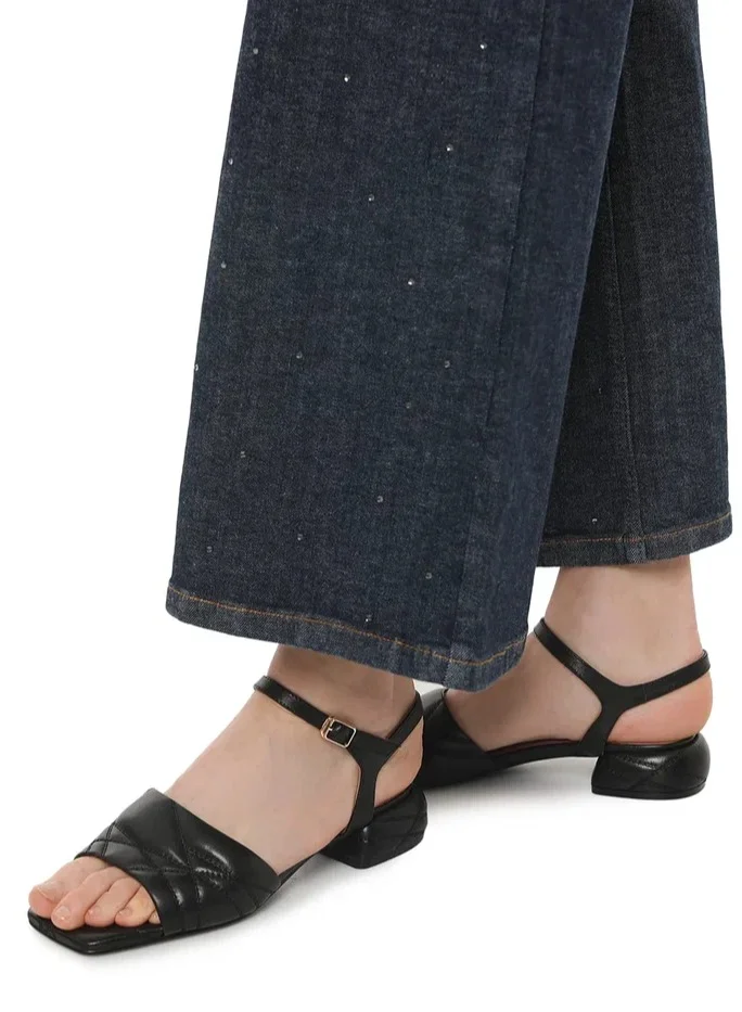 ART DES SPHERES Women's Leather Kitten Slingback Sandal Buckle Closure Buckle
