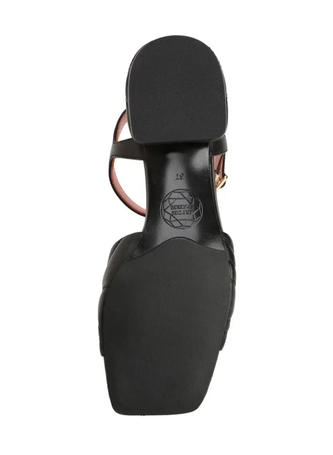 ART DES SPHERES Women's Leather Kitten Slingback Sandal Buckle Closure Buckle