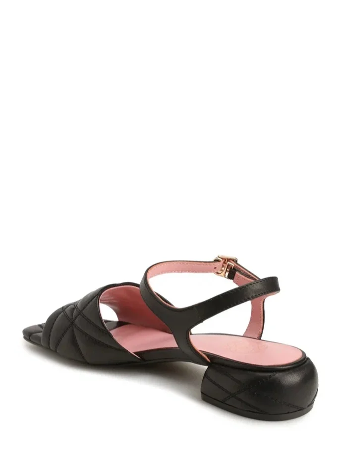 ART DES SPHERES Women's Leather Kitten Slingback Sandal Buckle Closure Buckle