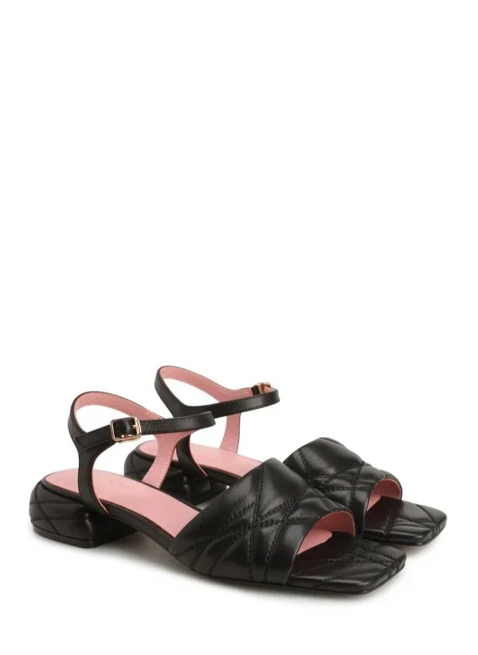 ART DES SPHERES Women's Leather Kitten Slingback Sandal Buckle Closure Buckle