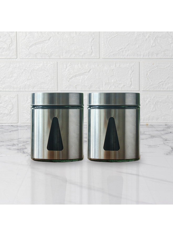Femora Kitchen Storage Jars Steel Finish With See Through Window Jar, 700 Ml, Pack Of 2, Silver - Image 1