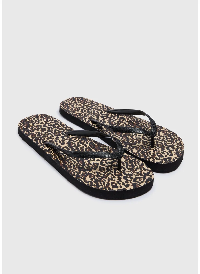 Matalan Brown Leopard Flip Flops