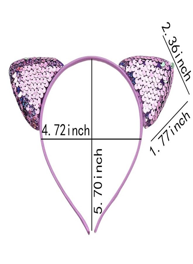 Kefley Cat Headband Pink Purple Cat Ears Headbands for Girls Women Cute Cat Costume Accessories Kitty Cat Cosplay Ears for Kids Teens Sequin Kitty Ears Headband Hairband Headpiece Cat Themed Party Favors - Image 2