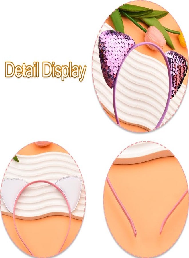 Kefley Cat Headband Pink Purple Cat Ears Headbands for Girls Women Cute Cat Costume Accessories Kitty Cat Cosplay Ears for Kids Teens Sequin Kitty Ears Headband Hairband Headpiece Cat Themed Party Favors - Image 5