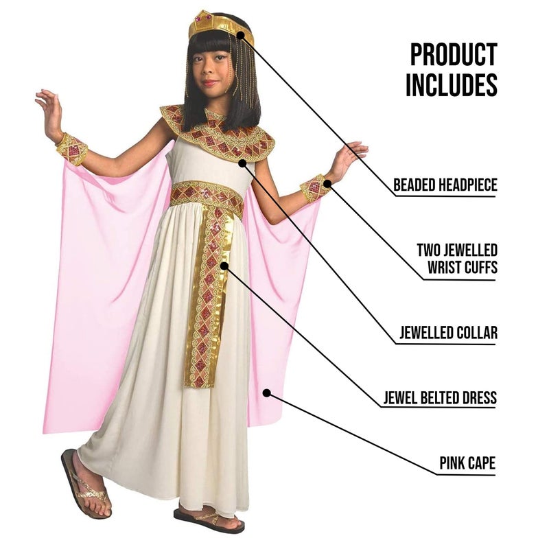 Morph Pink Cleopatra Costume for Girls, Egyptian Dress, Greek Goddess Outfit for Kids, Halloween Dress-Up, Medium - Image 3