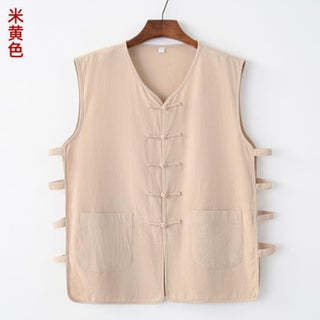 Tang suit mens sleeveless sweatshirt vest vest mandarin jacket summer Chinese style Chinese buckle old head shirt waistcoat Beige - pzsku/Z9A2606E623A4839918ACZ/45/1750434927/4f951c14-6587-4454-9f42-91fb1cfb4a20