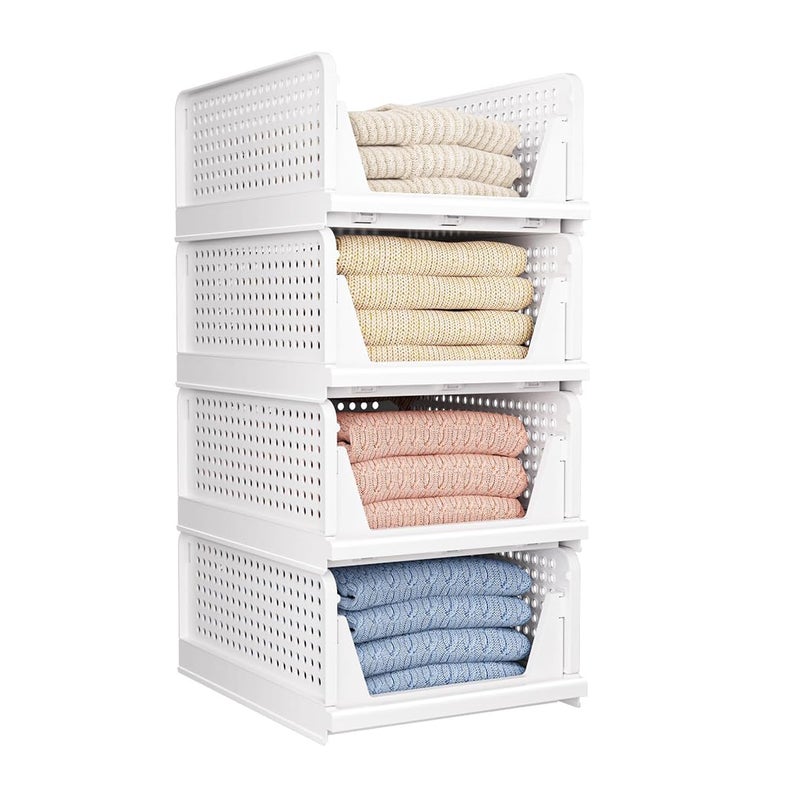 BLADESMITH Big Size Storage Organizer Wardrobe Organizer for Storage/Polypropylene Foldable & Stackable Closet Basket Cupboard Organizer/Cloth Box for Almirah (Pack Of 3, Plastic) White - Image 1