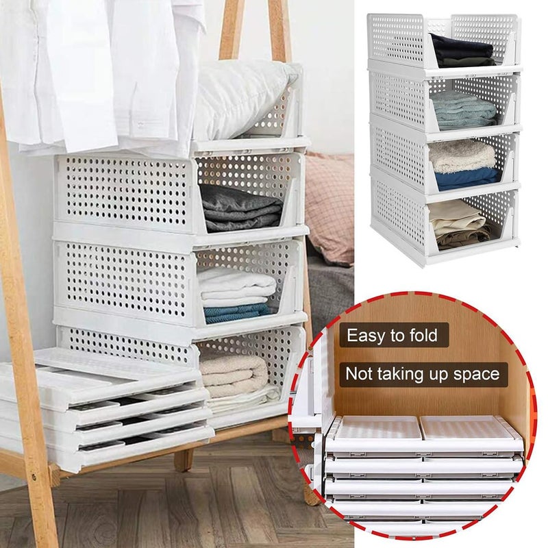 BLADESMITH Big Size Storage Organizer Wardrobe Organizer for Storage/Polypropylene Foldable & Stackable Closet Basket Cupboard Organizer/Cloth Box for Almirah (Pack Of 3, Plastic) White - Image 4
