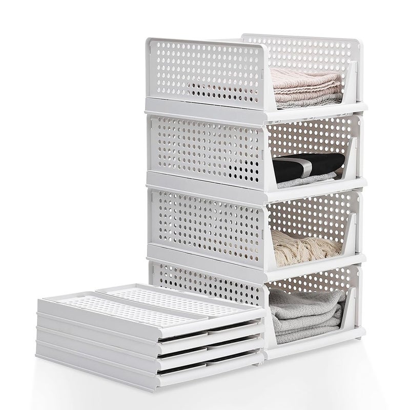 BLADESMITH Big Size Storage Organizer Wardrobe Organizer for Storage/Polypropylene Foldable & Stackable Closet Basket Cupboard Organizer/Cloth Box for Almirah (Pack Of 3, Plastic) White - Image 3