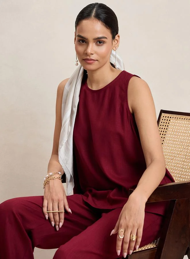 Femmella Solid Round Neck Top & Pants Co-Ords by Styli