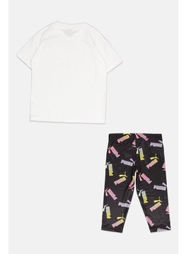 PUMA Kids Girl 2Pcs Brand Logo Top And Leggings Set, White/Black  - Image 2