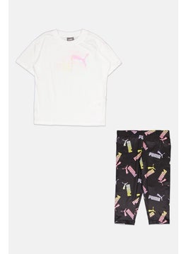 PUMA Kids Girl 2Pcs Brand Logo Top And Leggings Set, White/Black  - Image 1