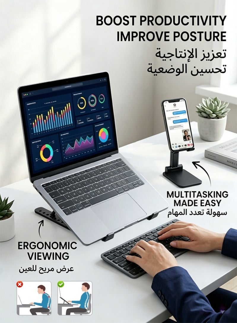 ZAFRA 2-in-1 Laptop Stand & Phone Holder: Adjustable Ergonomic Design for Home Office - Image 2
