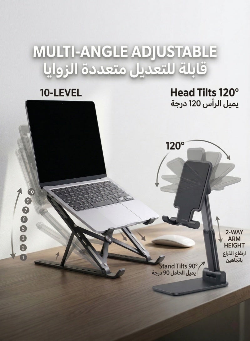 ZAFRA 2-in-1 Laptop Stand & Phone Holder: Adjustable Ergonomic Design for Home Office - Image 3