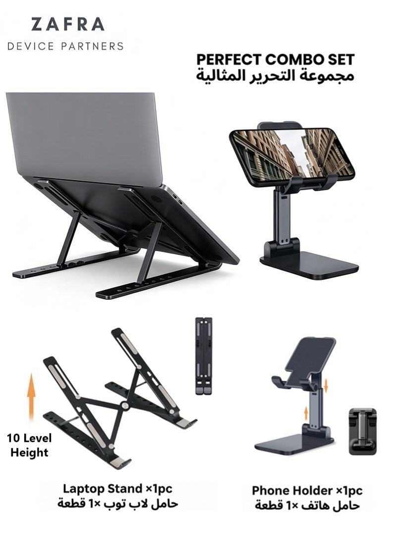 ZAFRA 2-in-1 Laptop Stand & Phone Holder: Adjustable Ergonomic Design for Home Office - Image 1