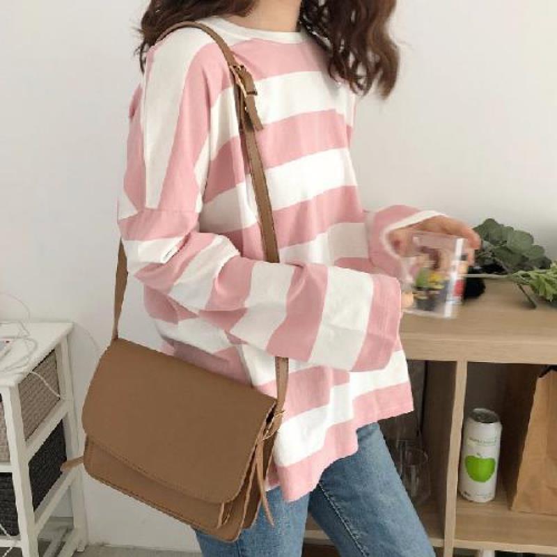Spring coat long sleeve T-shirt female Korean striped loose ins tide student women's spring and autumn bottoming shirt a generation of hair - Image 1
