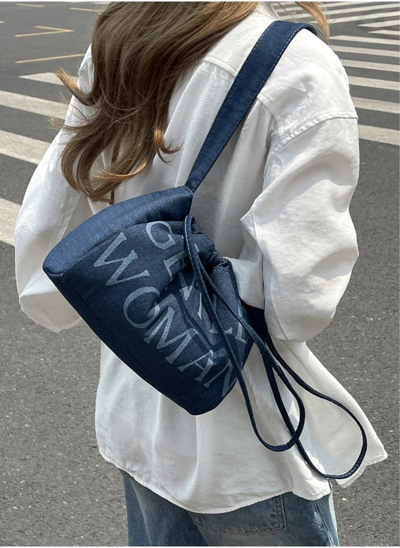 GENTLE WOMAN Gentle Woman Dumpling bag Denim drawstring shoulder bag  - Image 3