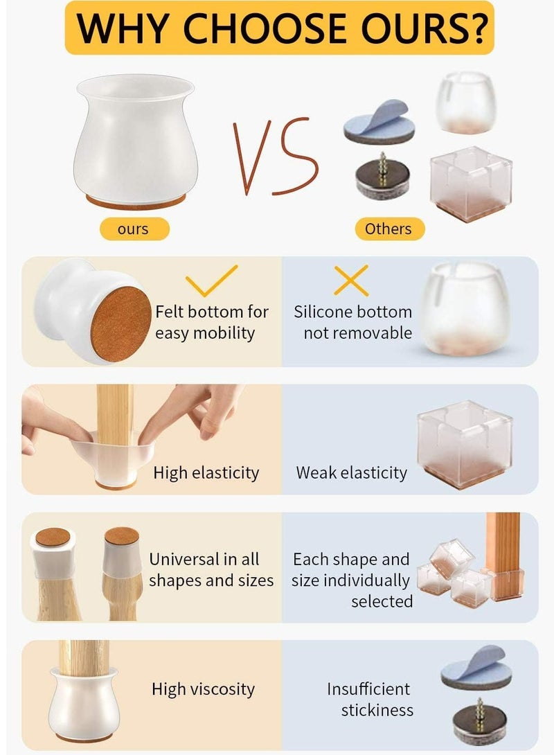 Oasisgalore Chair Leg Protectors for Hardwood Floors，12pcs Silicone Chair Leg caps with Felt Pads. - Image 3
