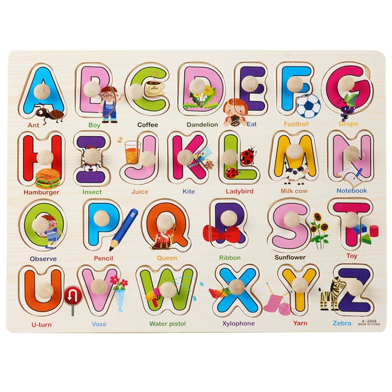 Hand Scratching Board Set Puzzle 0.24 Kidsren'S Montessori Wooden Toy Alphanumeric Fruit Shape - Image 1