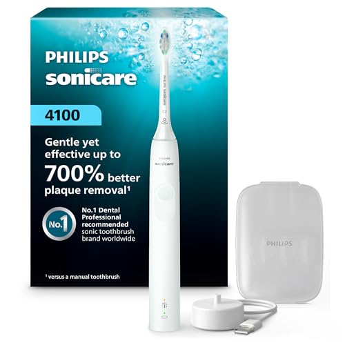 Philips Sonicare 4100 Rechargeable Electric Toothbrush Advanced Plaque Removal Pressure Sensor Includes Brush Head Case White BD5002AZ - Image 1