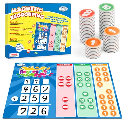 Aizweb Magnetic Regrouping Base Ten Place Value ChartAddition and Subtraction Math ManipulativesDry Erase Board for 1st 2nd 3rd Grade Classroom Must HavesHands On Regrouping Math Games for Kids - Image 1
