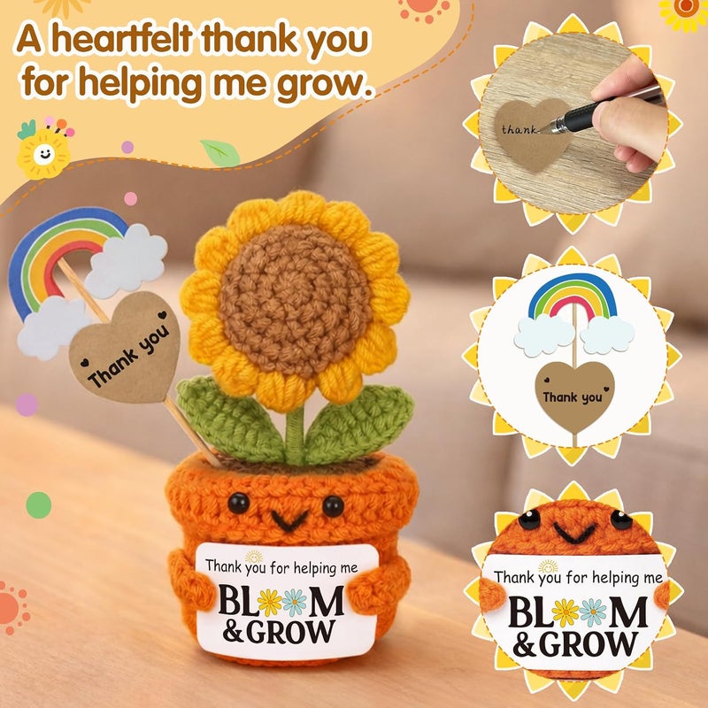Frabaca Christmas Stocking Stuffer Crochet Sunflower Appreciation Gift-Thank You for Helping Me Bloom & Grow-Knitted flowers Plush for Teacher, Principal, Mentor, Counselor, Farewell, Retirement, Thanksgiving - Image 2