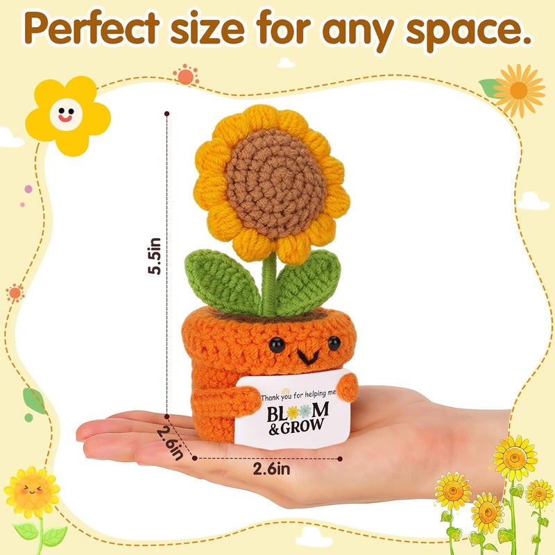 Frabaca Christmas Stocking Stuffer Crochet Sunflower Appreciation Gift-Thank You for Helping Me Bloom & Grow-Knitted flowers Plush for Teacher, Principal, Mentor, Counselor, Farewell, Retirement, Thanksgiving - Image 4