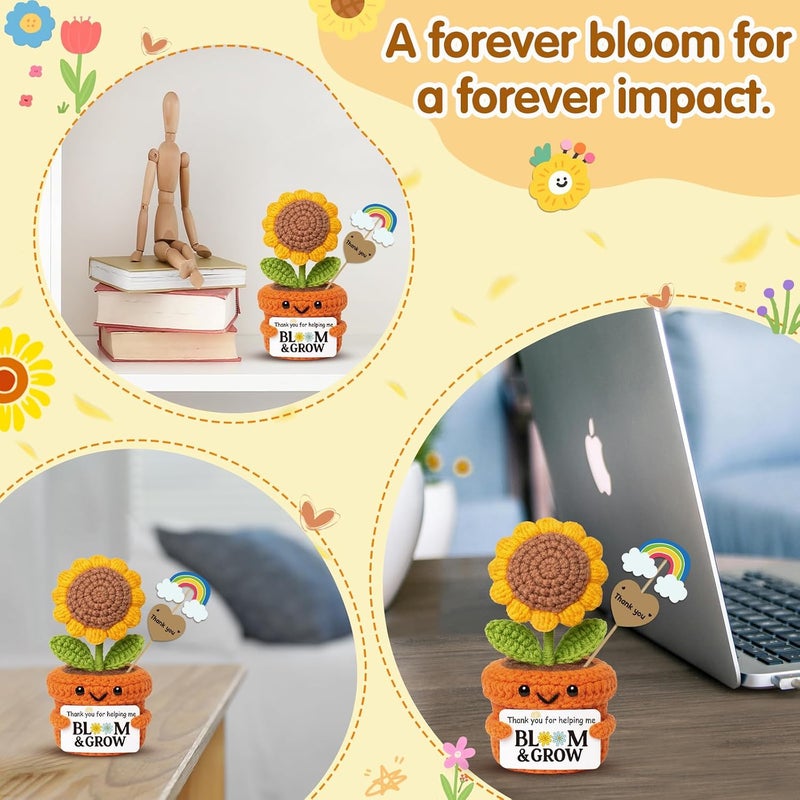 Frabaca Christmas Stocking Stuffer Crochet Sunflower Appreciation Gift-Thank You for Helping Me Bloom & Grow-Knitted flowers Plush for Teacher, Principal, Mentor, Counselor, Farewell, Retirement, Thanksgiving - Image 5