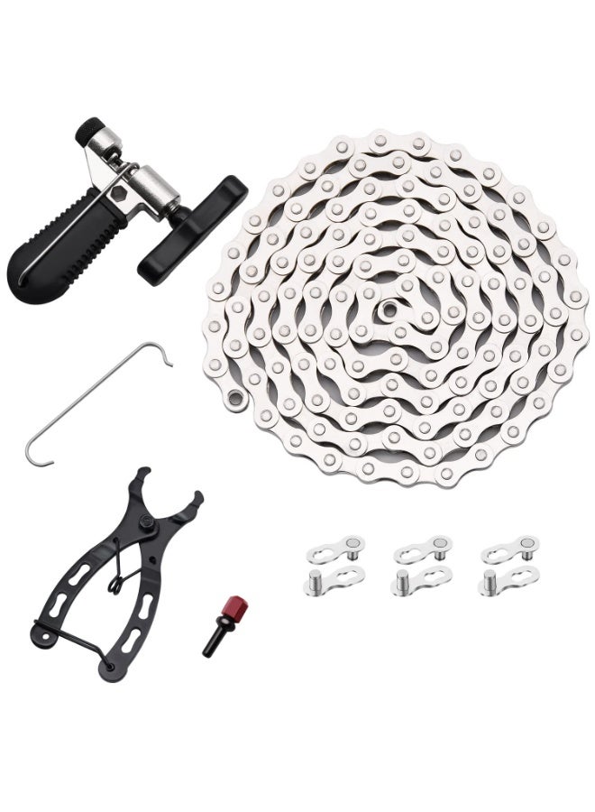 Soofam Bike Chain, 6/7/8 Speed Bicycle Chain Link Removal Tool, 8 PCS Mountain/Road Cycling Maintenance Tools Kit, with Bike Parts Bike Chains for Road Mountain Racing Cycling (1/2 x 3/32 inch 116 Links) - Image 1