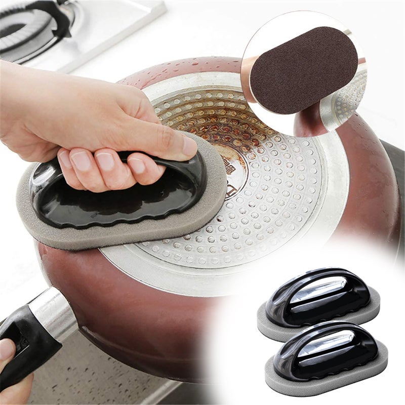 2Pc Emery Sponge 14 x 8 x 1.2cm Strong Grease Grabbing Kitchen Pot Scrubber - Effective Decontamination Rust Remover Cleaning Tool for Sink Dish Bathroom - Image 1