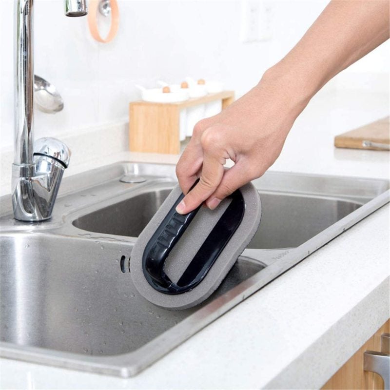 2Pc Emery Sponge 14 x 8 x 1.2cm Strong Grease Grabbing Kitchen Pot Scrubber - Effective Decontamination Rust Remover Cleaning Tool for Sink Dish Bathroom - Image 5